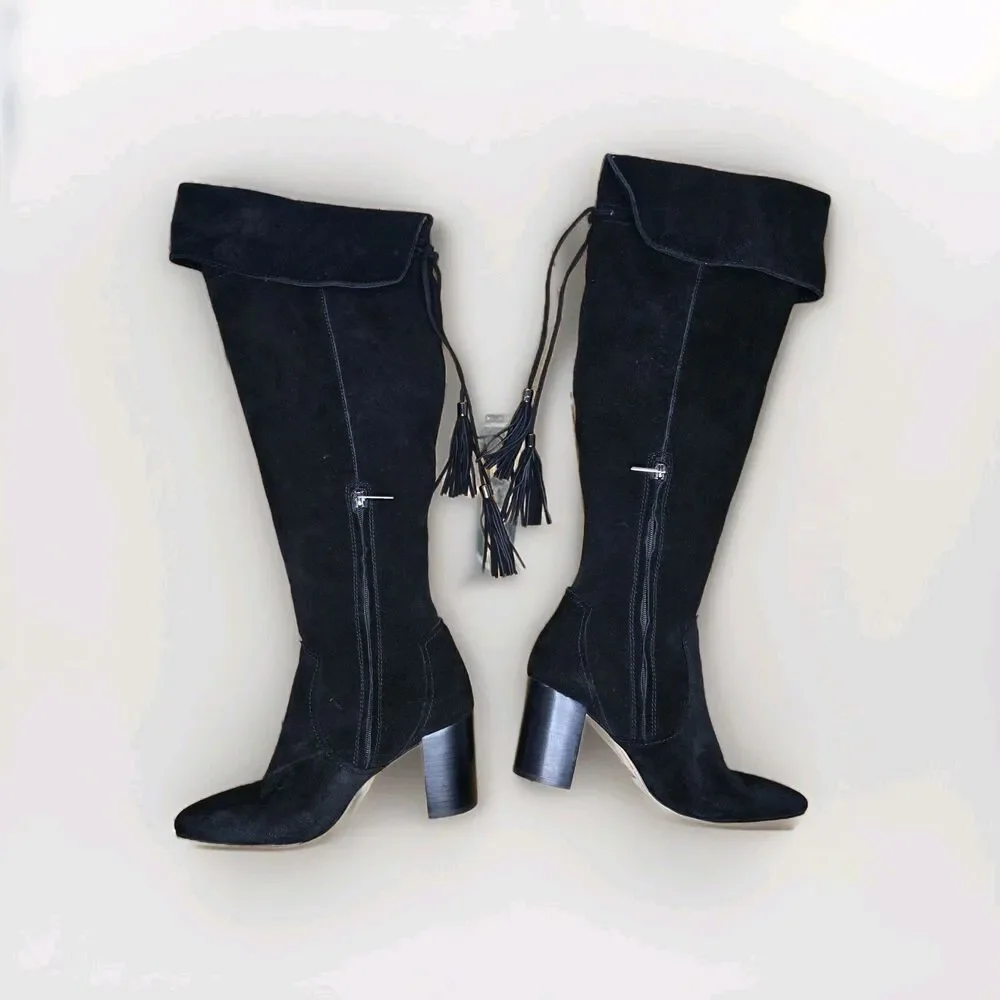 Karl Lagerfeld Paris Women's Razo Over-The-Knee Suede Boots Black Size 10M